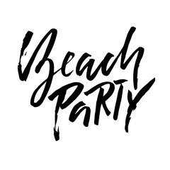 Beach party. Ink hand lettering. Modern brush calligraphy. Handwritten phrase. Inspiration graphic design typography element. Vector illustration.