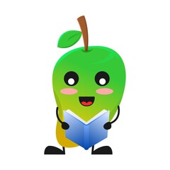 vector illustration of cute mango fruit education or character reading book. cute mango fruit Concept White Isolated. Flat Cartoon Style Suitable for Landing Page, Banner, Flyer, Sticker.