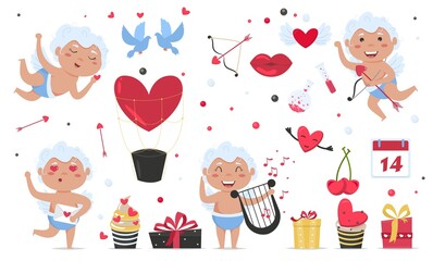 Obraz na płótnie Canvas Valentine day cupid love playfully angel. Boy or girl with gift box.