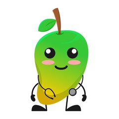 vector illustration of cute mango fruit medical or character with stethoscope. cute mango fruit Concept White Isolated. Flat Cartoon Style Suitable for Landing Page, Banner, Flyer, Sticker.