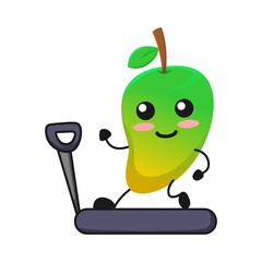 vector illustration of cute mango fruit sport or character with treadmil. cute mango fruit Concept White Isolated. Flat Cartoon Style Suitable for Landing Page, Banner, Flyer, Sticker.