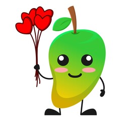 vector illustration of cute mango fruit valentine or character holding love balloon. cute mango fruit Concept White Isolated. Flat Cartoon Style Suitable for Landing Page, Banner, Flyer, Sticker.
