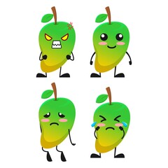 vector illustration of cute mango fruit expression theme bundle set. cute mango fruit Concept White Isolated. Flat Cartoon Style Suitable for Landing Page, Banner, flyer, Sticker.