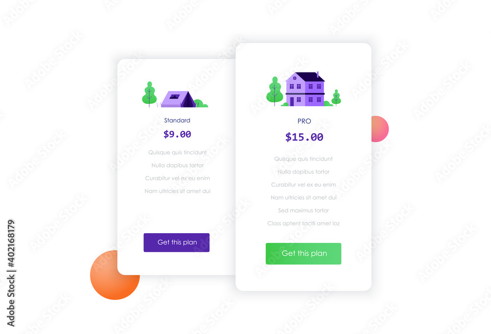 Wall mural vector price table template for website
