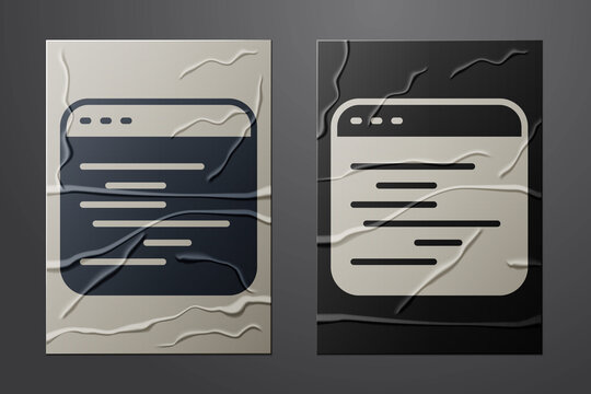 White Software, web developer programming code icon isolated on crumpled paper background. Javascript computer script random parts of program code. Paper art style. Vector.