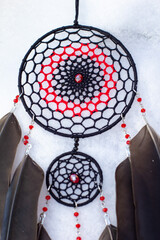 Handmade dream catcher with feathers threads and beads rope hanging