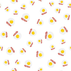 Seamless vector pattern with eggs, bacon for kitchen textiles and other