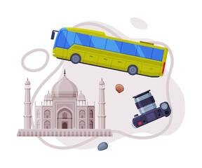 Travel and Tourism Attribute with Taj Mahal as City Landmark and Camera Vector Composition
