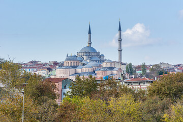 Fototapeta na wymiar Zeyrek Mosque, or Monastery of the Pantocrator with pink brick wall in the bosporus strait in Istanbul City, Turkey