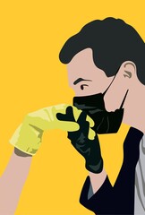 kiss with a protective mask