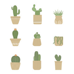 Cactus with flower cactus in pot set of cactus Houseplants flowers in pots doodle collection