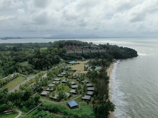 Creative Aerial Shots of the Santubong and Damai Beaches of Sarawak Malaysia, beside the South...