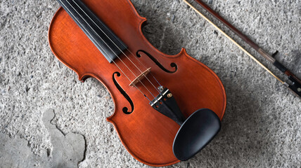 Fototapeta na wymiar Closeup front side of violin,show detail of acoustic instrument