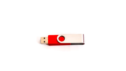Red usb drive isolated on white background.
