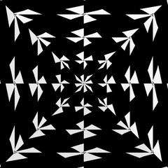 black and white symmetrical patterns.
