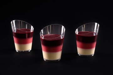 Layered jelly dessert in three glasses.