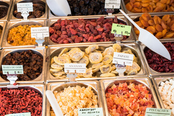 Dried Fruit at a Market in France.