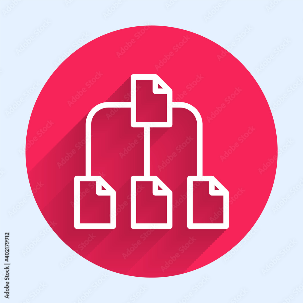 Aufkleber white line folder tree icon isolated with long shadow background. computer network file folder organ