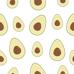 Seamless Pattern avocado illustration. Vector cartoon avocado fruit isolated on white background.