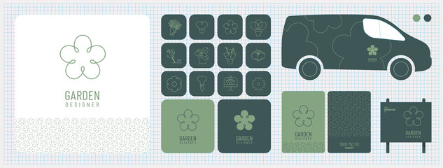 Charte graphique, identité visuelle, logo, publicité, carte de visite, fleuriste, boutique végétale, décoration