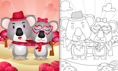 Obraz na płótnie Canvas coloring book for kids with Cute valentine's day koala couple illustrated