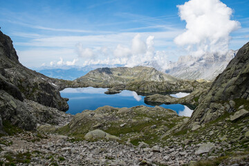 Fototapeta na wymiar Quiet lake in the French Alps near Chamonix