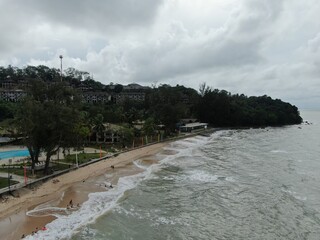 Creative Aerial Shots of the Santubong and Damai Beaches of Sarawak Malaysia, beside the South...