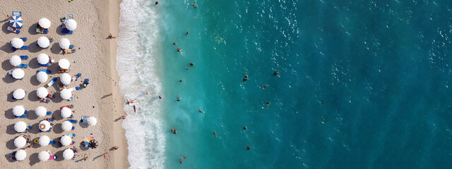 Aerial drone ultra wide photo of famous paradise beach of Kathisma with crystal clear turquoise...