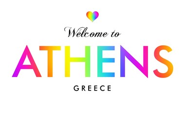 Welcome to Athens Greece card and letter design in rainbow color.