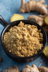 Fresh ginger root and ground ginger spice
