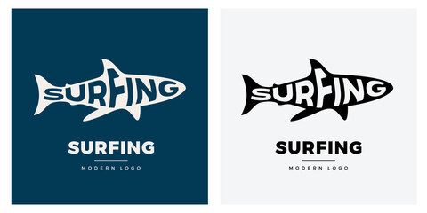 Surfing shark shape modern logo