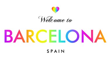 Welcome to Barcelona Spain card and letter design in rainbow color.