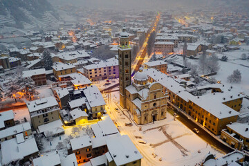 Basilica of Tirano, Valtellina, Italy, aerial view