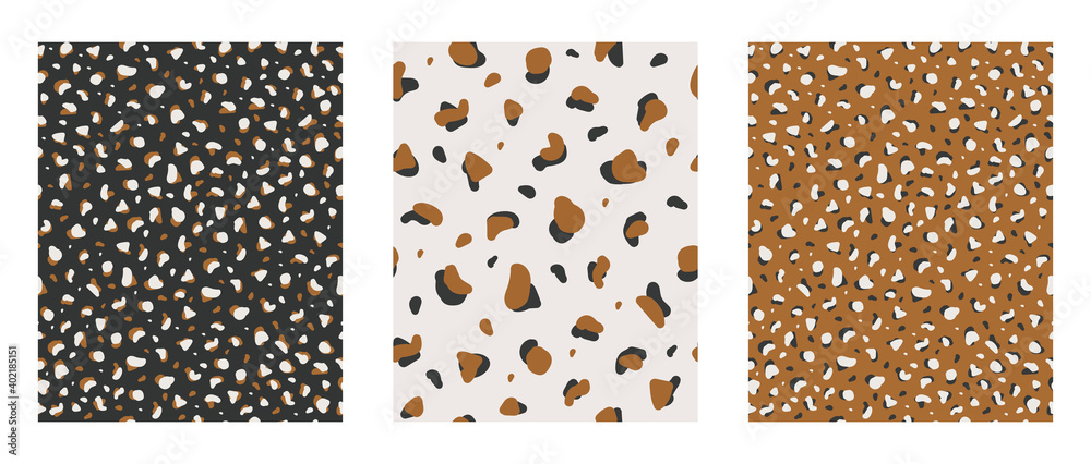 Poster Abstract seamless pattern with irregular geometric shapes on light, dark and colors background. Vector design wild animal skin 