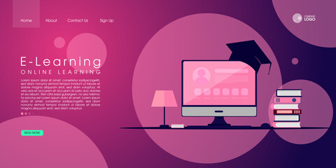 Web page design templates for e-learning, online education, e-book. Modern vector illustration concepts for website and mobile website development. Vector Illustration.