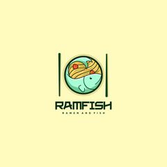 ramen and fish restaurant logo cartoon vector illustration