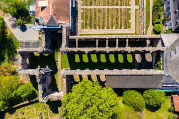 Aerial view of Arnsburg monastery near Lich, Arnsburg, Hesse, Germany,
