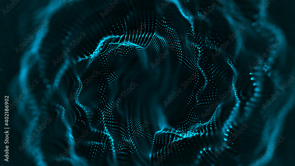 Poster whirlwind of dust particles. abstract primitives. 3d rendering