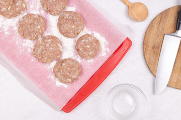 Raw Meatballs on the tray ready for baking or frying