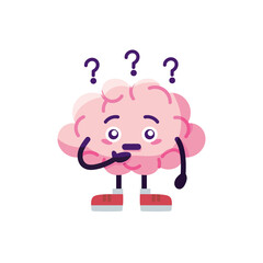 Isolated brain cartoon with question marks - Vector illustration