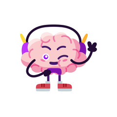 Isolated brain cartoon playing videogames - Vector illustration