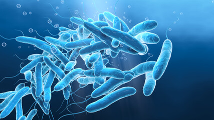 Legionella pneumophilia bacteria in water, medically 3D illustration - obrazy, fototapety, plakaty