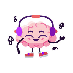 Isolated brain cartoon with headphones listening to music - Vector illustration
