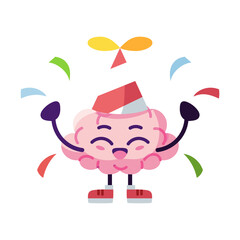 Isolated happy brain cartoon with a party hat - Vector illustration