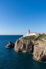 Fototapeta na wymiar vertical view of the lighthouse at Cabo da Sao Vicente on the Algarve coast of Portugal