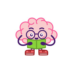 Isolated brain cartoon studying with a book - Vector illustration