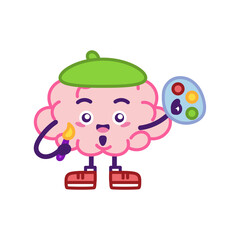 Isolated brain cartoon with an artist hat and paints - Vector illustration