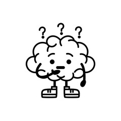 Isolated brain cartoon with question marks - Vector illustration