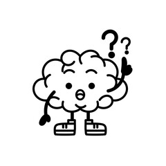Isolated brain cartoon with question marks - Vector illustration