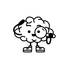 Isolated brain cartoon with a magnifying glass - Vector illustration